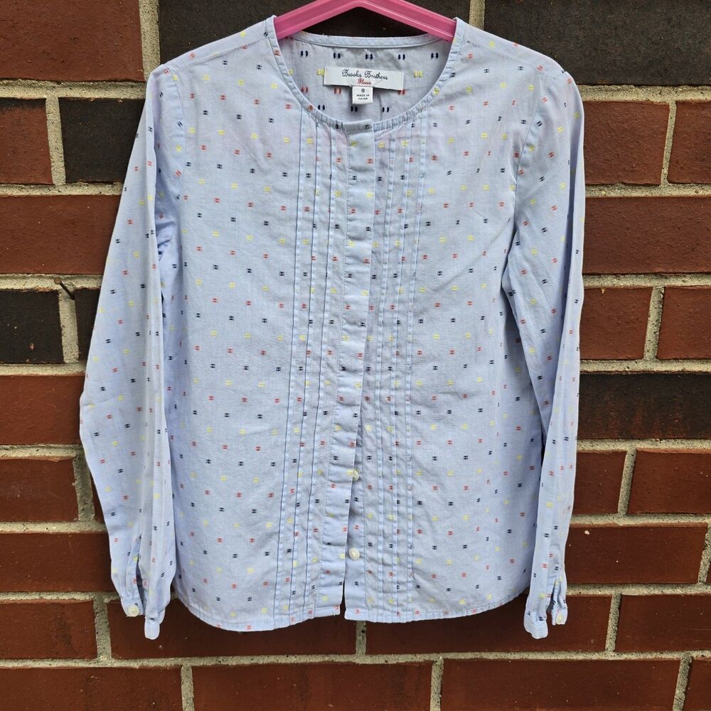 Brooks Brothers Fleece Girls Long Sleeve Cotton Blouse Size 8 Geometric